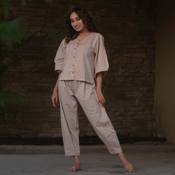 Creamy Rose Co-Ord Set [ Top and Lantern Pants ]